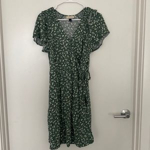 Green Floral Wrap Dress